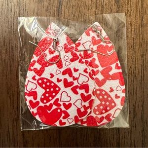 LEATHER HEART TEAR DROP EARRINGS